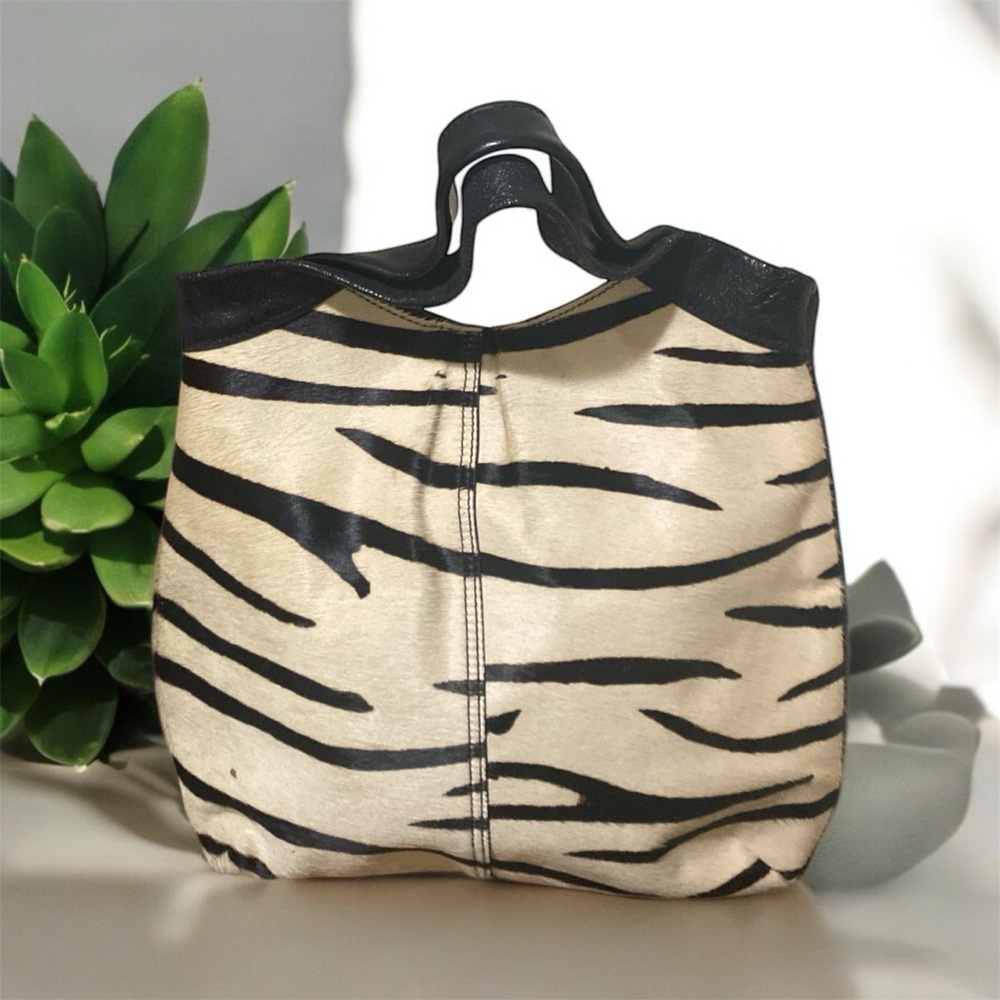 Vintage Marks & Spencer Zebra Fur Leather Tote Statement Handbag Medium Women